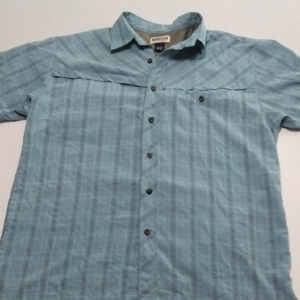 Magellan Outdoors Odyssey Men's Blue Plaid‎ Button Down Shirt Size Large